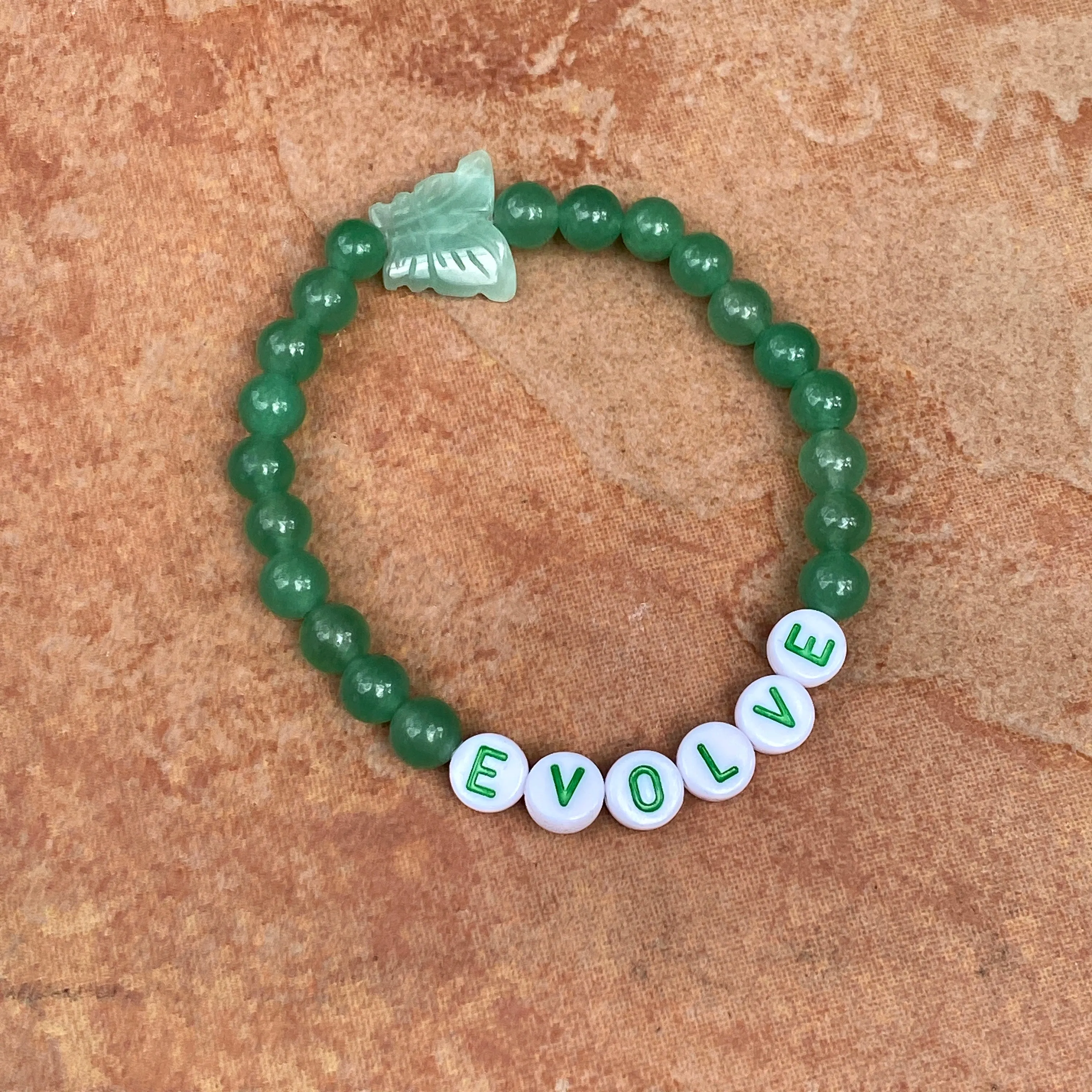 Three EVOLVE Gemstone Bracelet stack Aventurine, Burma Jade and Amazonite butterfly