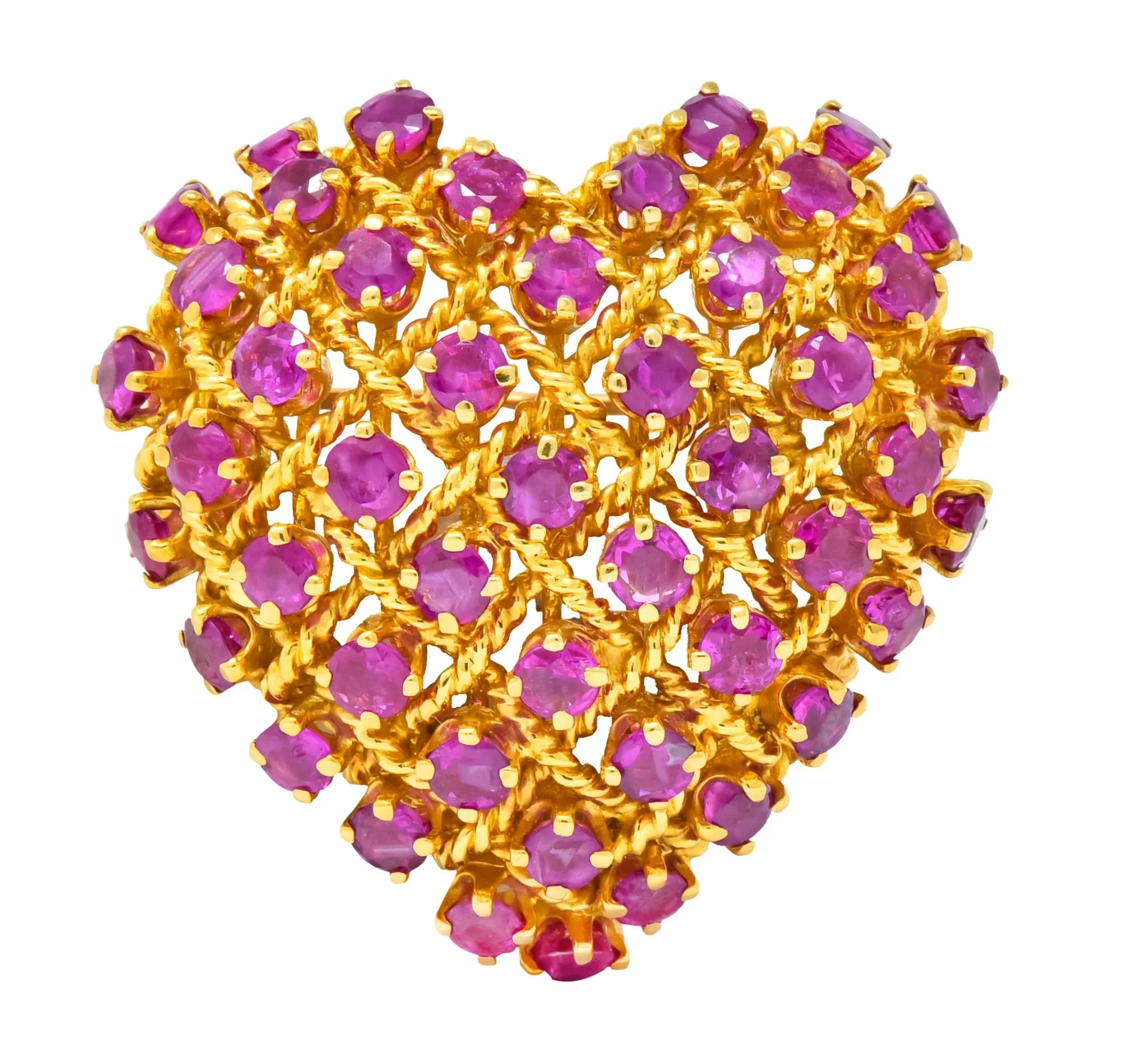 Tiffany & Co. 8.00 CTW Ruby 18 Karat Gold Heart Pendant Brooch