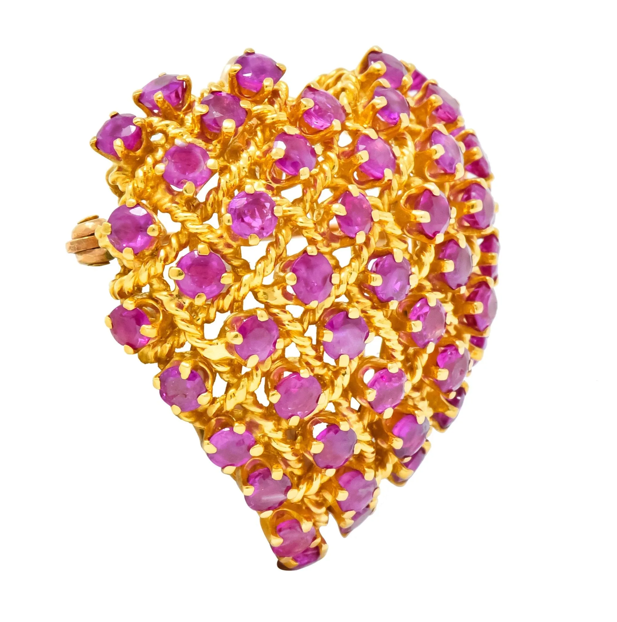 Tiffany & Co. 8.00 CTW Ruby 18 Karat Gold Heart Pendant Brooch