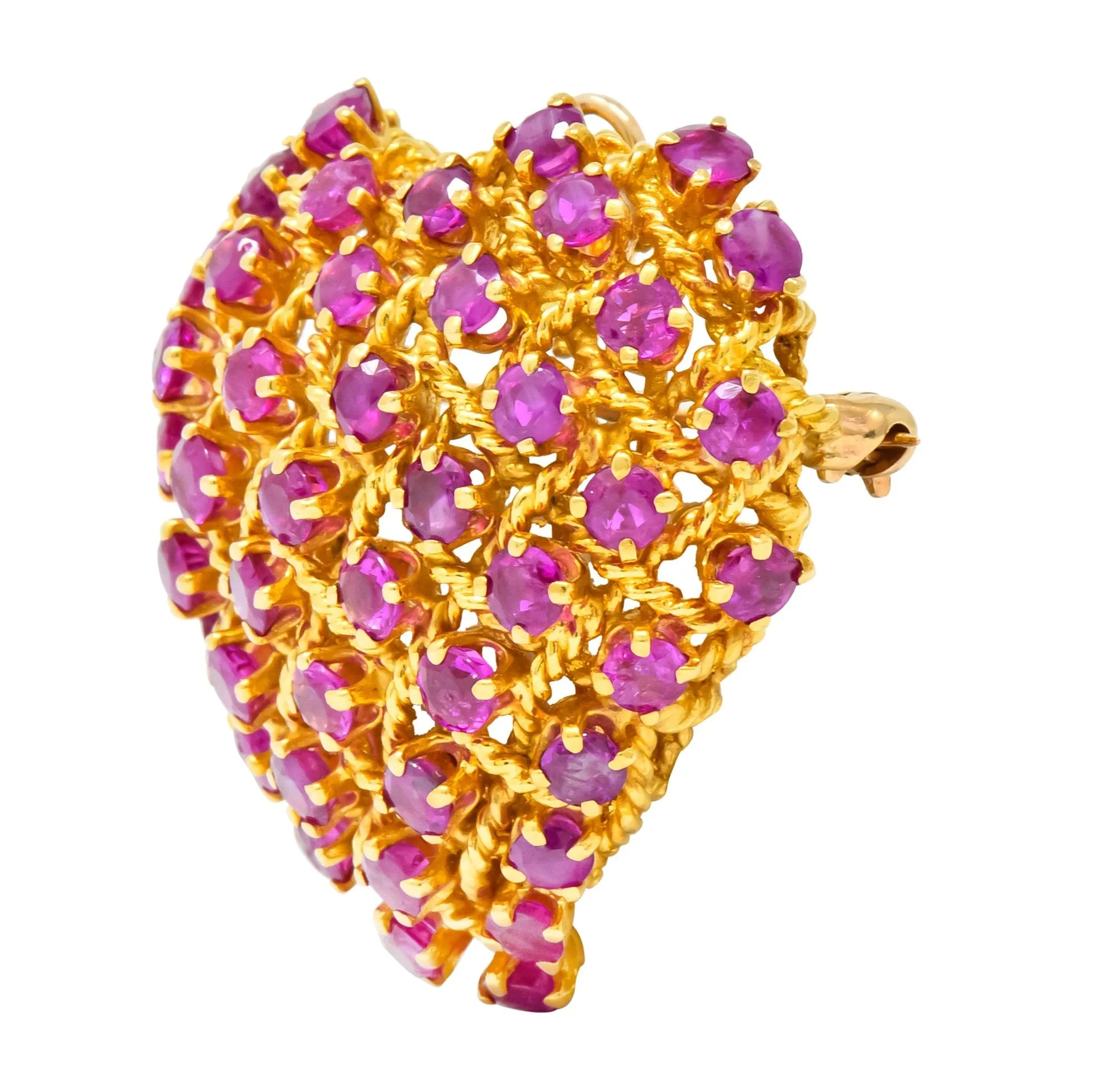 Tiffany & Co. 8.00 CTW Ruby 18 Karat Gold Heart Pendant Brooch