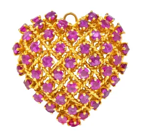 Tiffany & Co. 8.00 CTW Ruby 18 Karat Gold Heart Pendant Brooch