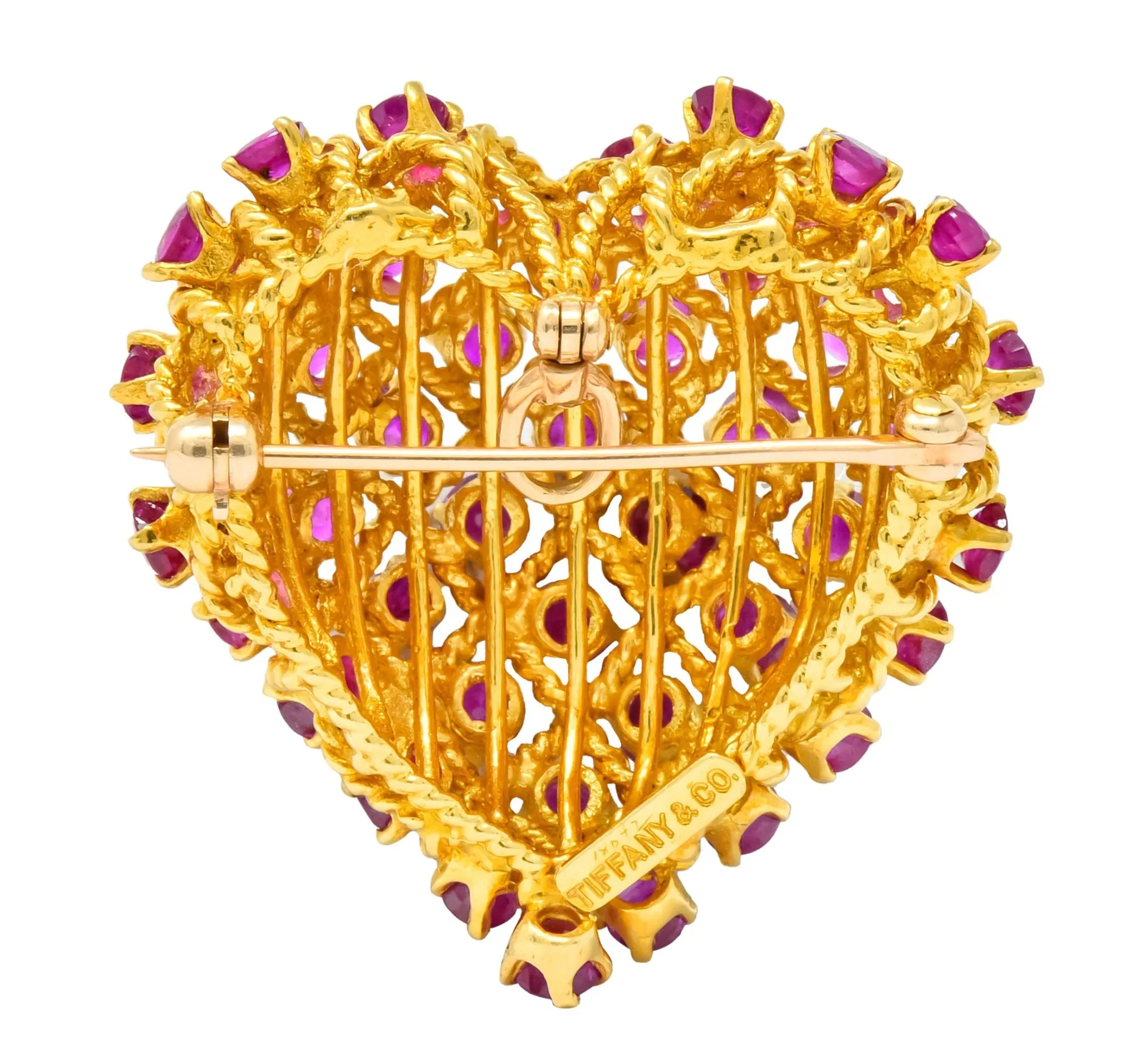 Tiffany & Co. 8.00 CTW Ruby 18 Karat Gold Heart Pendant Brooch