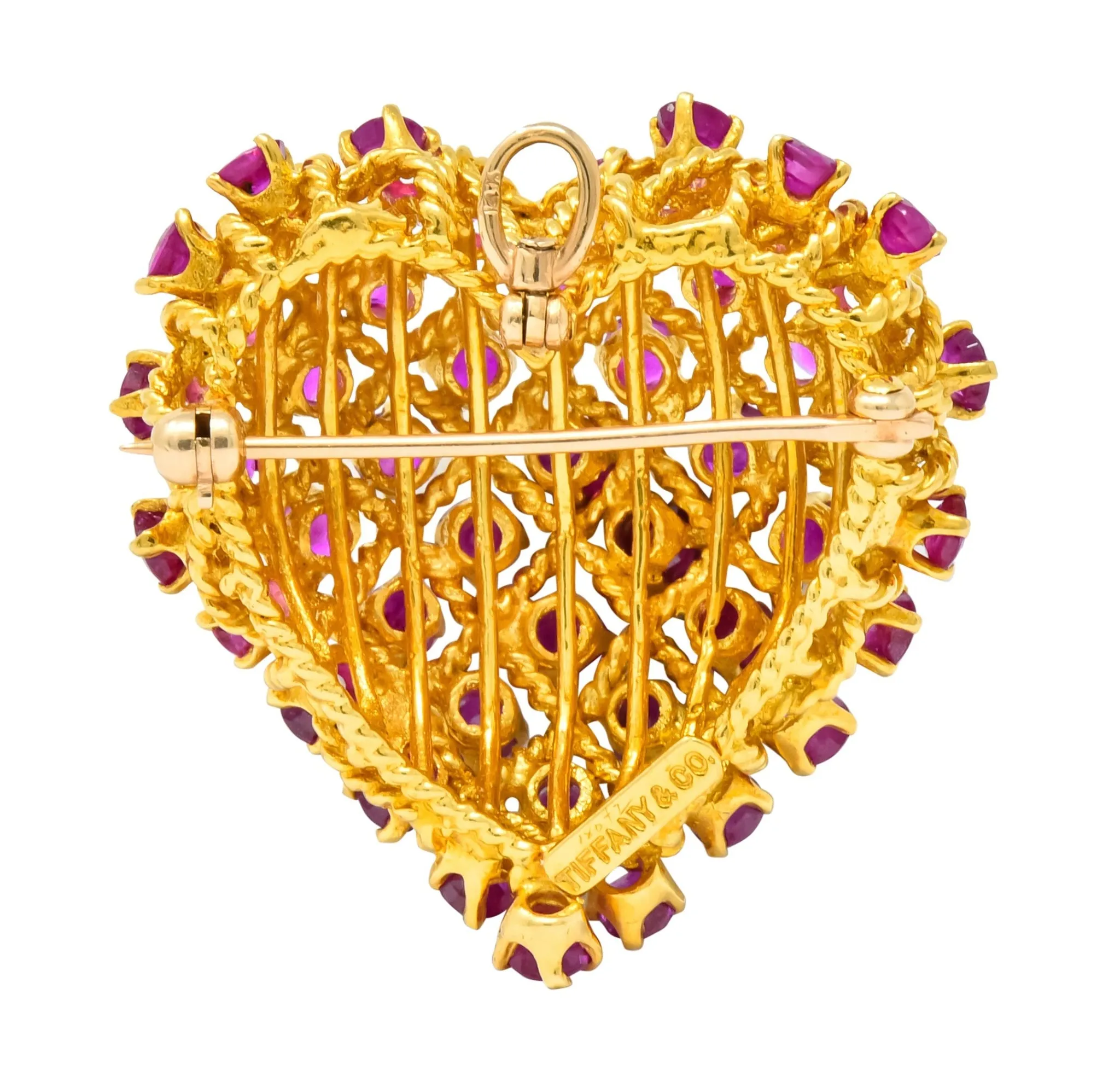 Tiffany & Co. 8.00 CTW Ruby 18 Karat Gold Heart Pendant Brooch