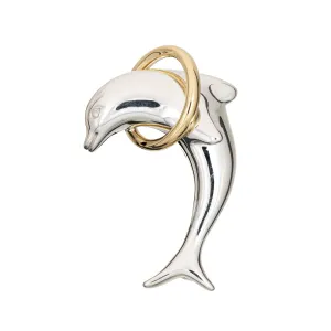 Tiffany & Co Dolphin Brooch Vintage Sterling Silver 18k Gold Signed Jewelry