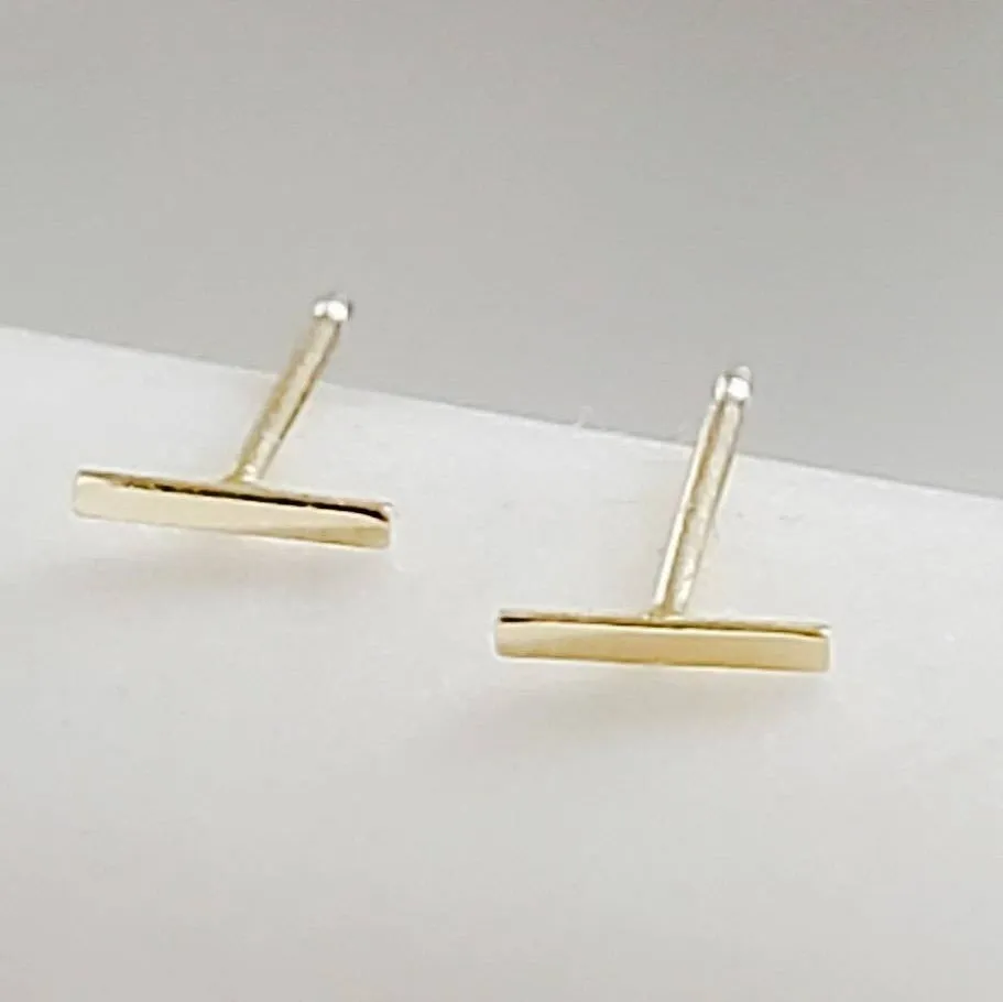 Tiny 14k Gold Bar Studs