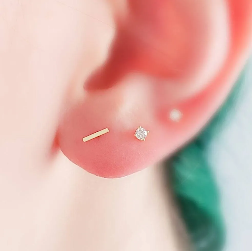 Tiny 14k Gold Bar Studs