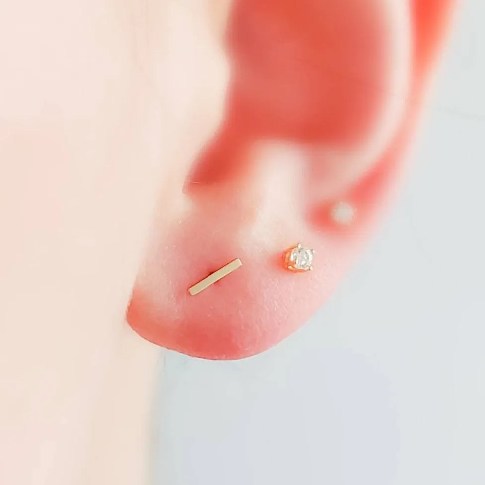 Tiny 14k Gold Bar Studs