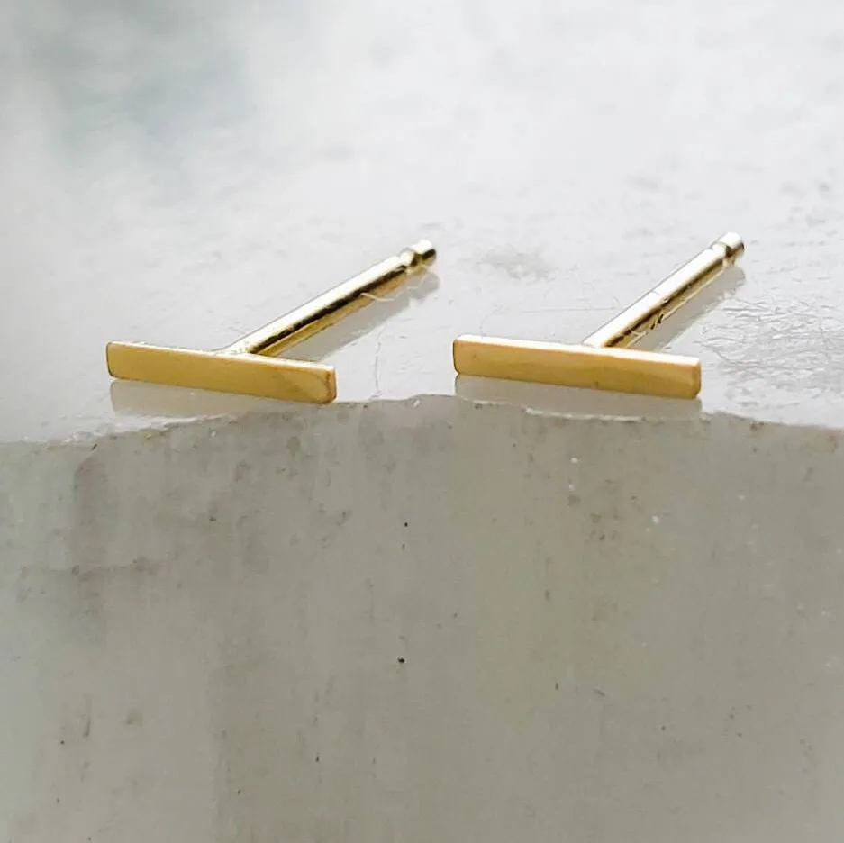 Tiny 14k Gold Bar Studs