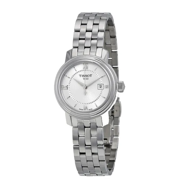 Tissot Bridgeport Black Leather strap Silver Dial Quartz Watch for Ladies - T-0970101603800