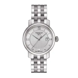 Tissot Bridgeport Black Leather strap Silver Dial Quartz Watch for Ladies - T-0970101603800