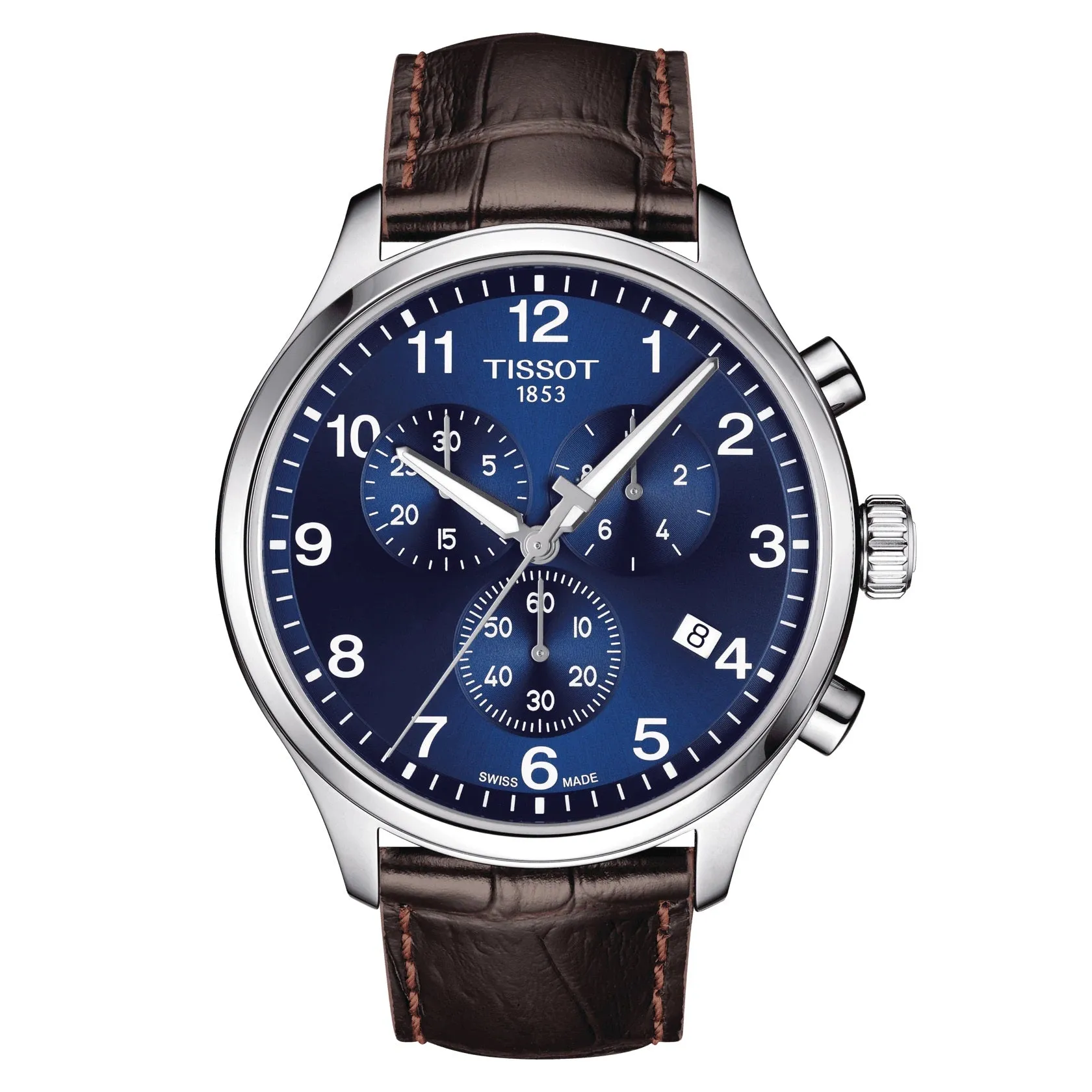 Tissot Chrono XL Classic Mens Stainless Steel Blue Dial Brown Leather Strap Watch