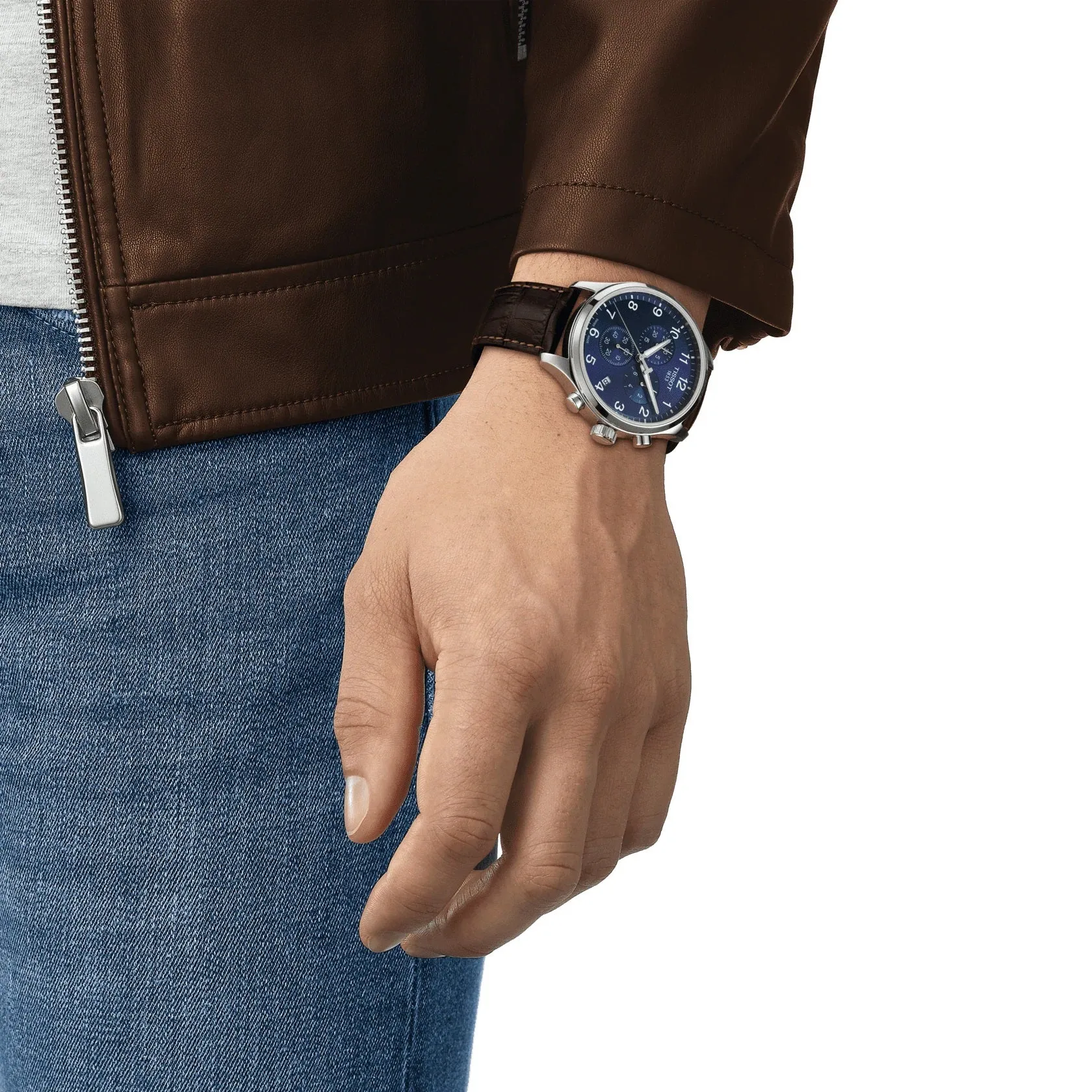 Tissot Chrono XL Classic Mens Stainless Steel Blue Dial Brown Leather Strap Watch