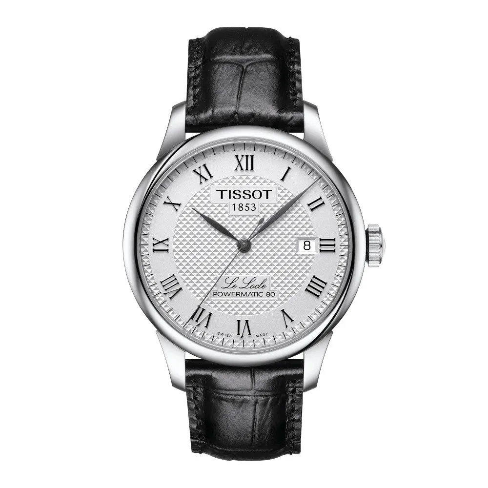 Tissot Le Locle Powermatic 80 Men's Stainless Steel Black Leather Strap Watch