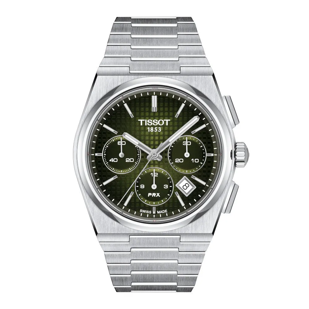 Tissot PRX Automatic Chronograph Mens Stainless Steel Green Dial Watch