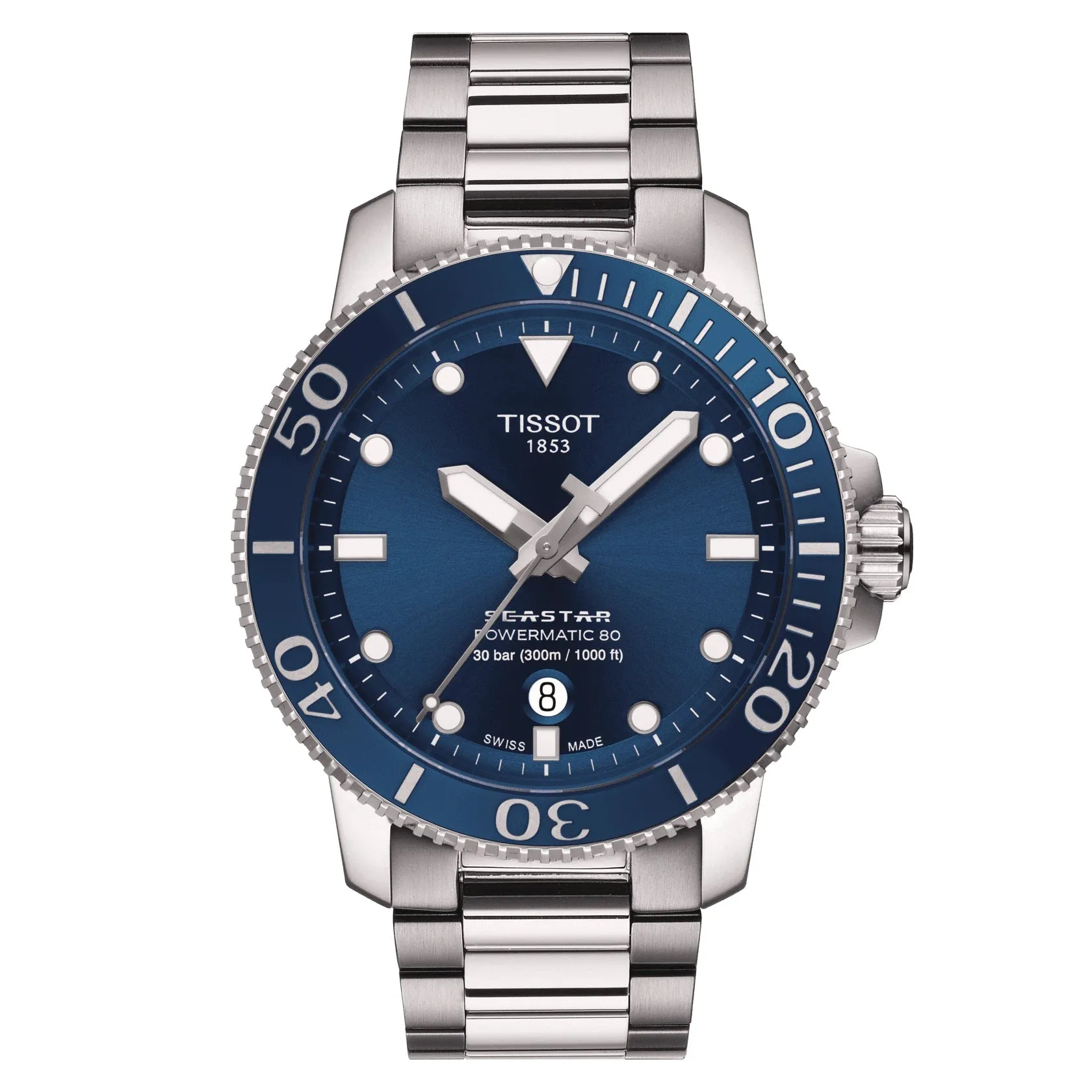 Tissot Seastar 1000 Powermatic 80 Mens Stainless Steel Blue Dial Watch