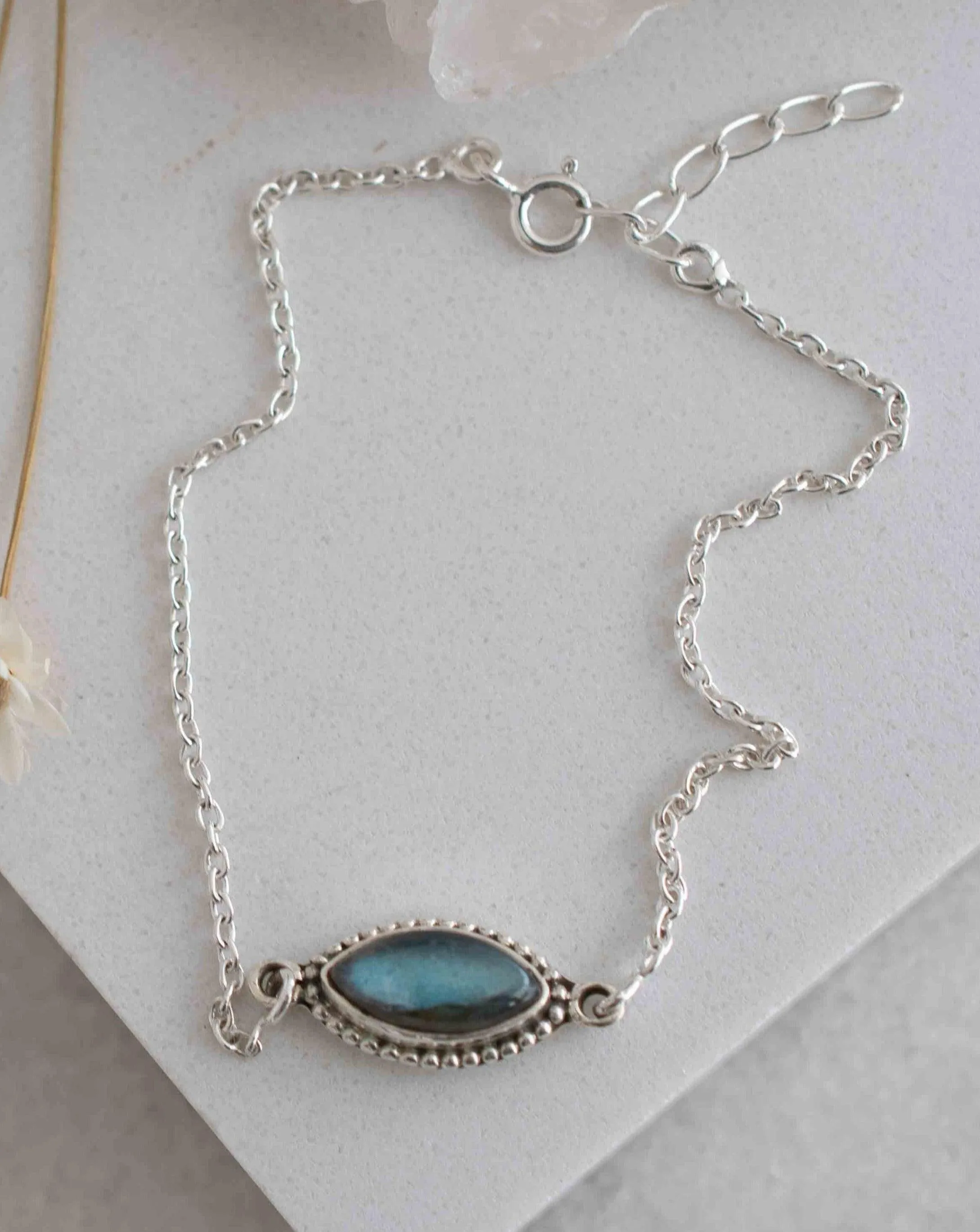 Turquoise, Labradorite, Larimar, Moonstone and Aqua Chalcedony Bracelet ~ Sterling Silver 925 ~ MB042
