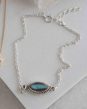 Turquoise, Labradorite, Larimar, Moonstone and Aqua Chalcedony Bracelet ~ Sterling Silver 925 ~ MB042