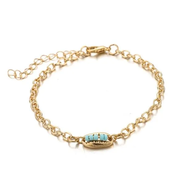 Turquoise Sea-Shell Bracelet Set in 14K Gold Italy Design - 3 Piece Set