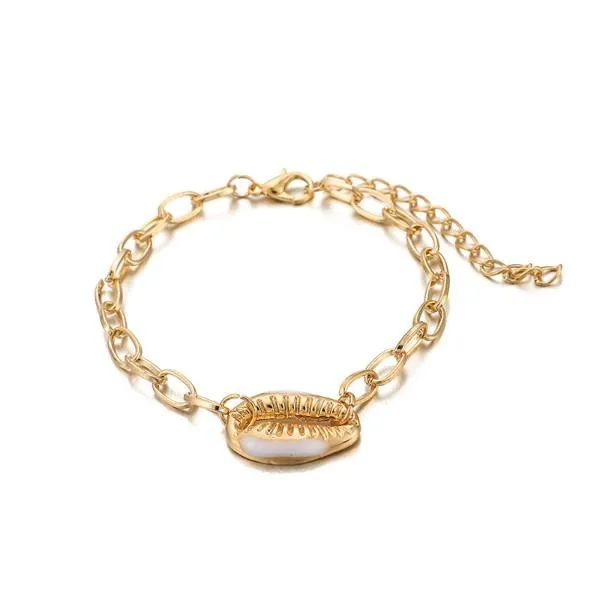 Turquoise Sea-Shell Bracelet Set in 14K Gold Italy Design - 3 Piece Set
