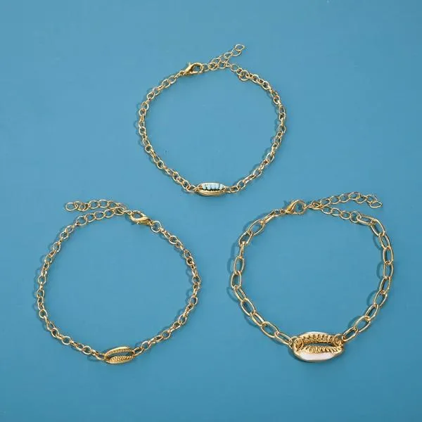 Turquoise Sea-Shell Bracelet Set in 14K Gold Italy Design - 3 Piece Set