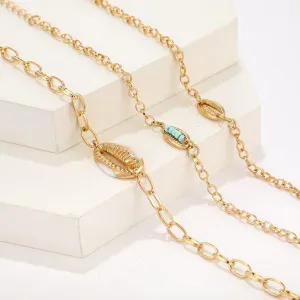 Turquoise Sea-Shell Bracelet Set in 14K Gold Italy Design - 3 Piece Set