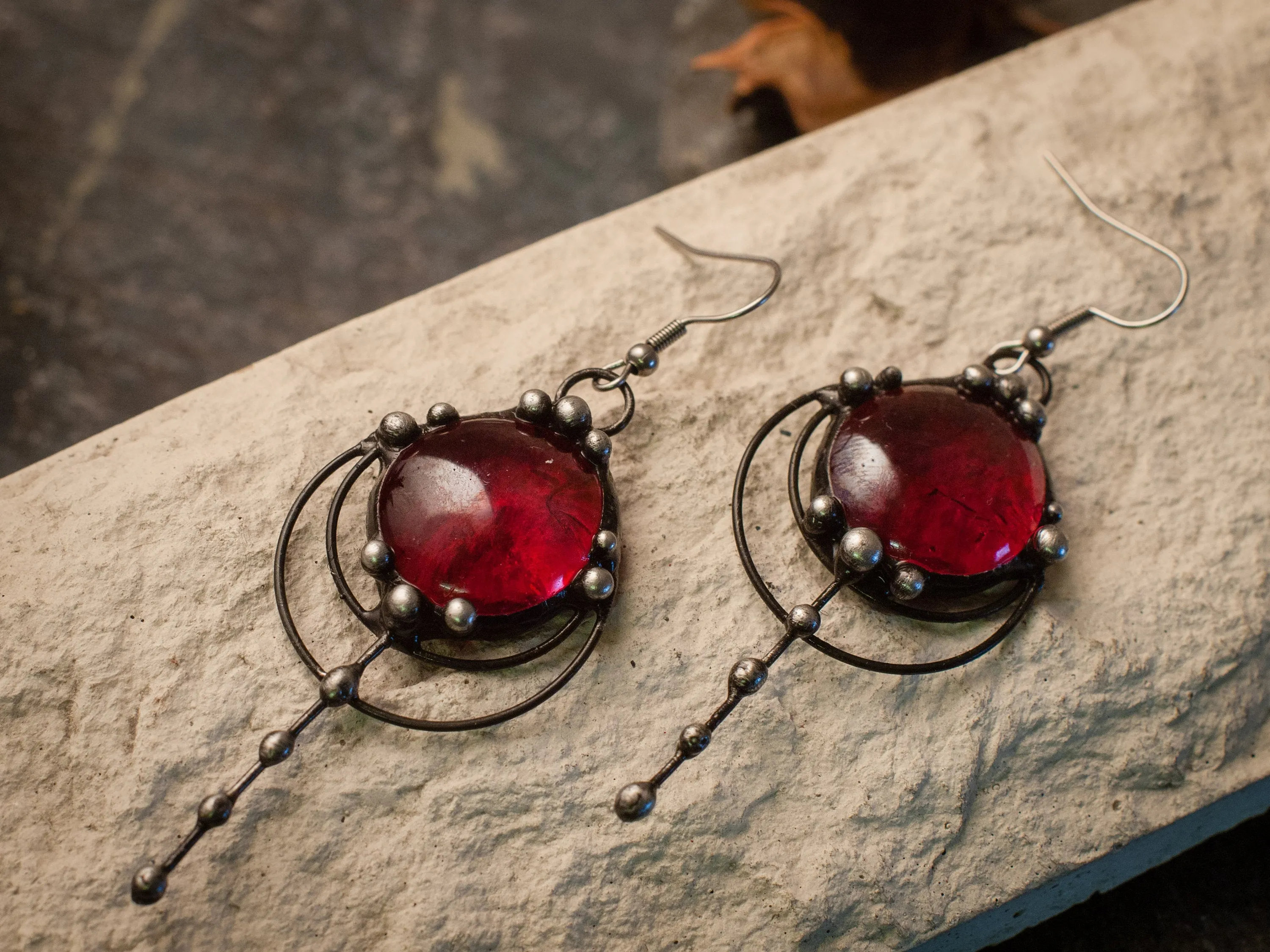 Two red drops earrings