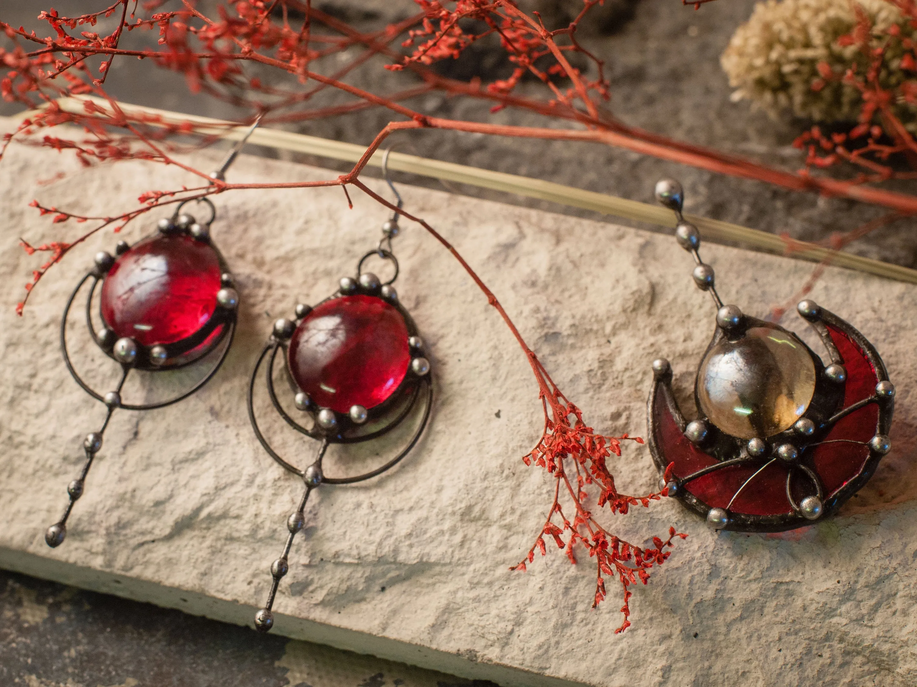 Two red drops earrings
