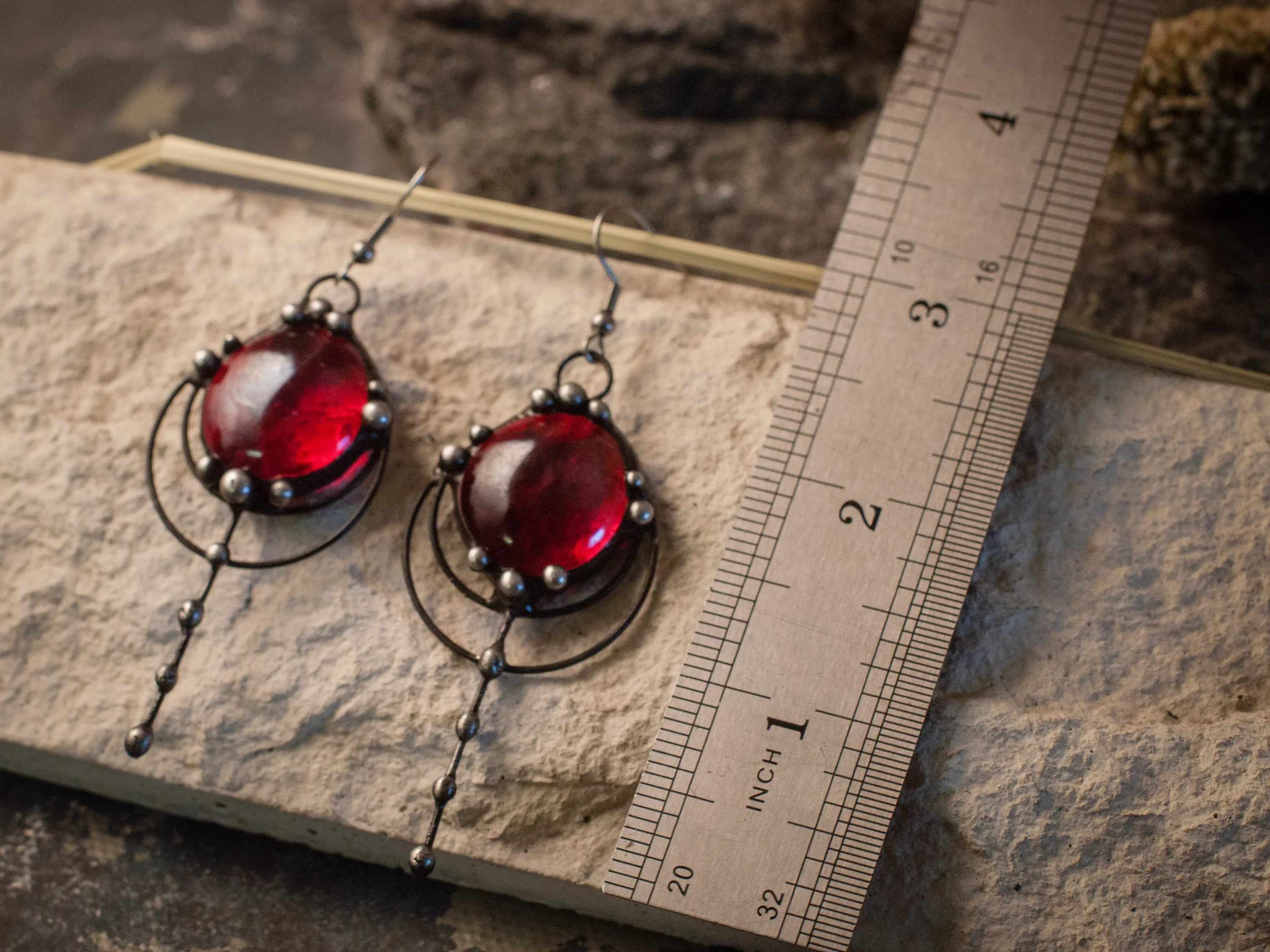Two red drops earrings