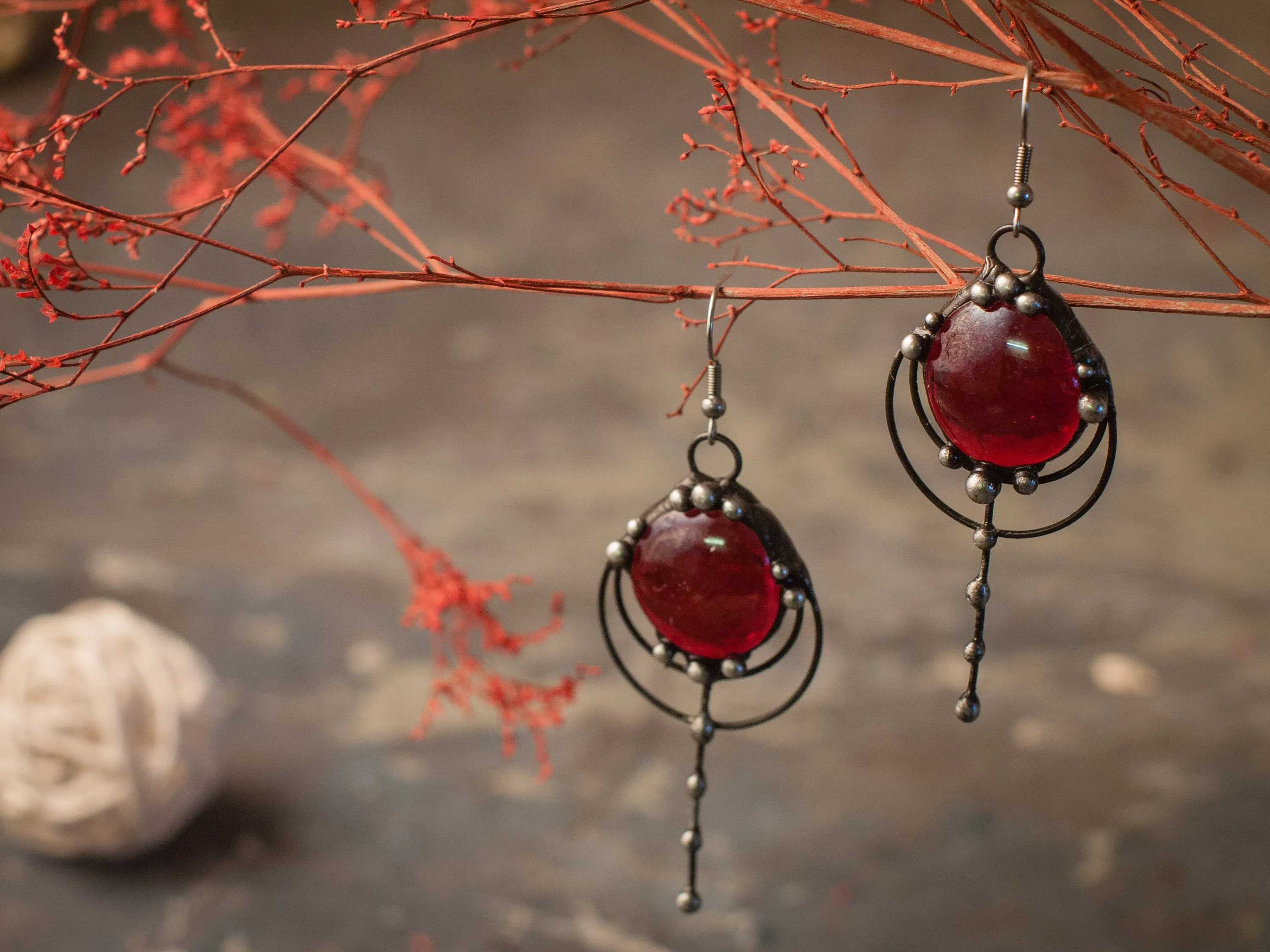 Two red drops earrings