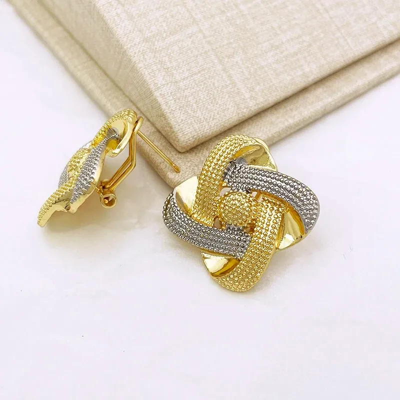 Two Tone Luxury 18K Gold Jewelry Set Women Necklace Earrings Bracelet Ring Jewelry