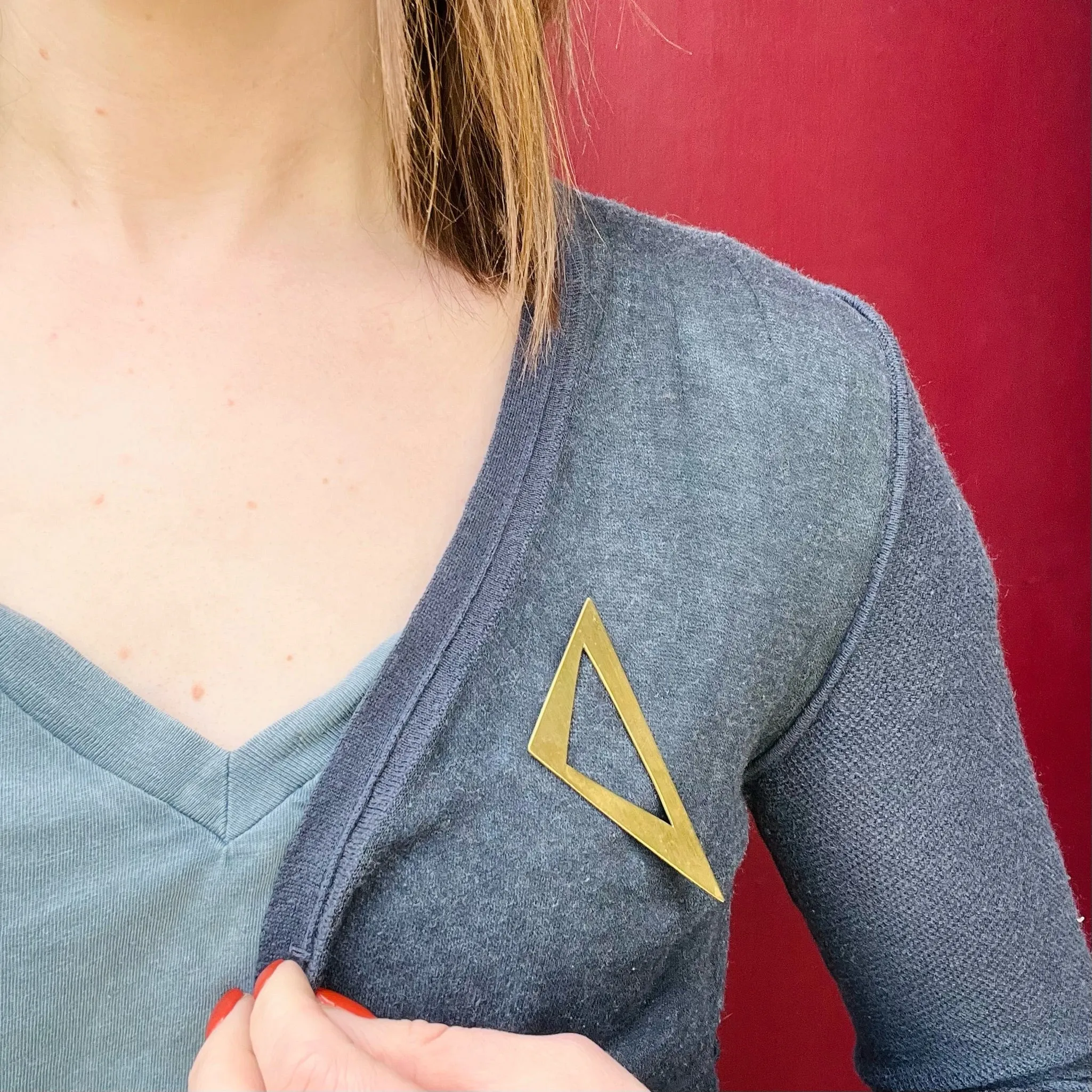 Two Triangles Brass Brooch by Peggy Miller