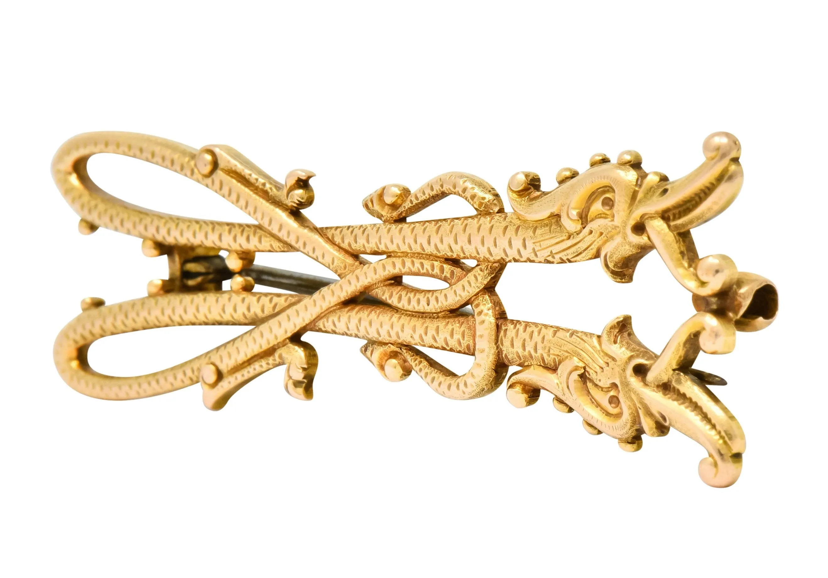 Unique Tiffany & Co. Victorian 14 Karat Gold Serpent Dragon Brooch