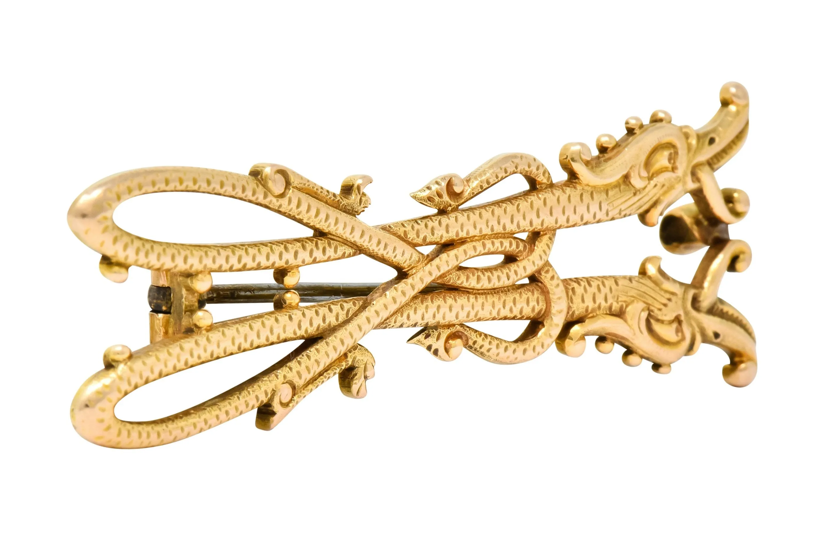 Unique Tiffany & Co. Victorian 14 Karat Gold Serpent Dragon Brooch