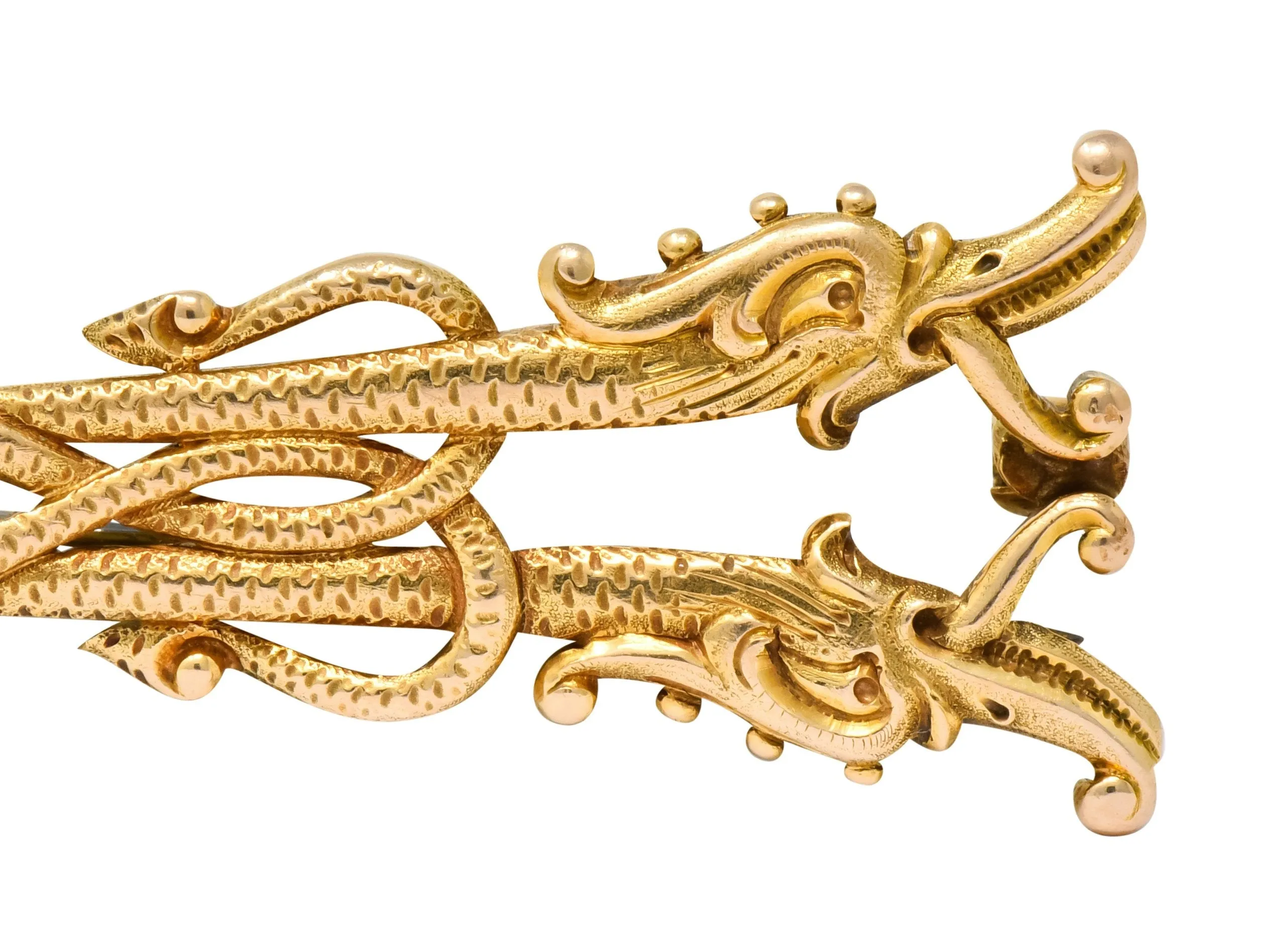 Unique Tiffany & Co. Victorian 14 Karat Gold Serpent Dragon Brooch