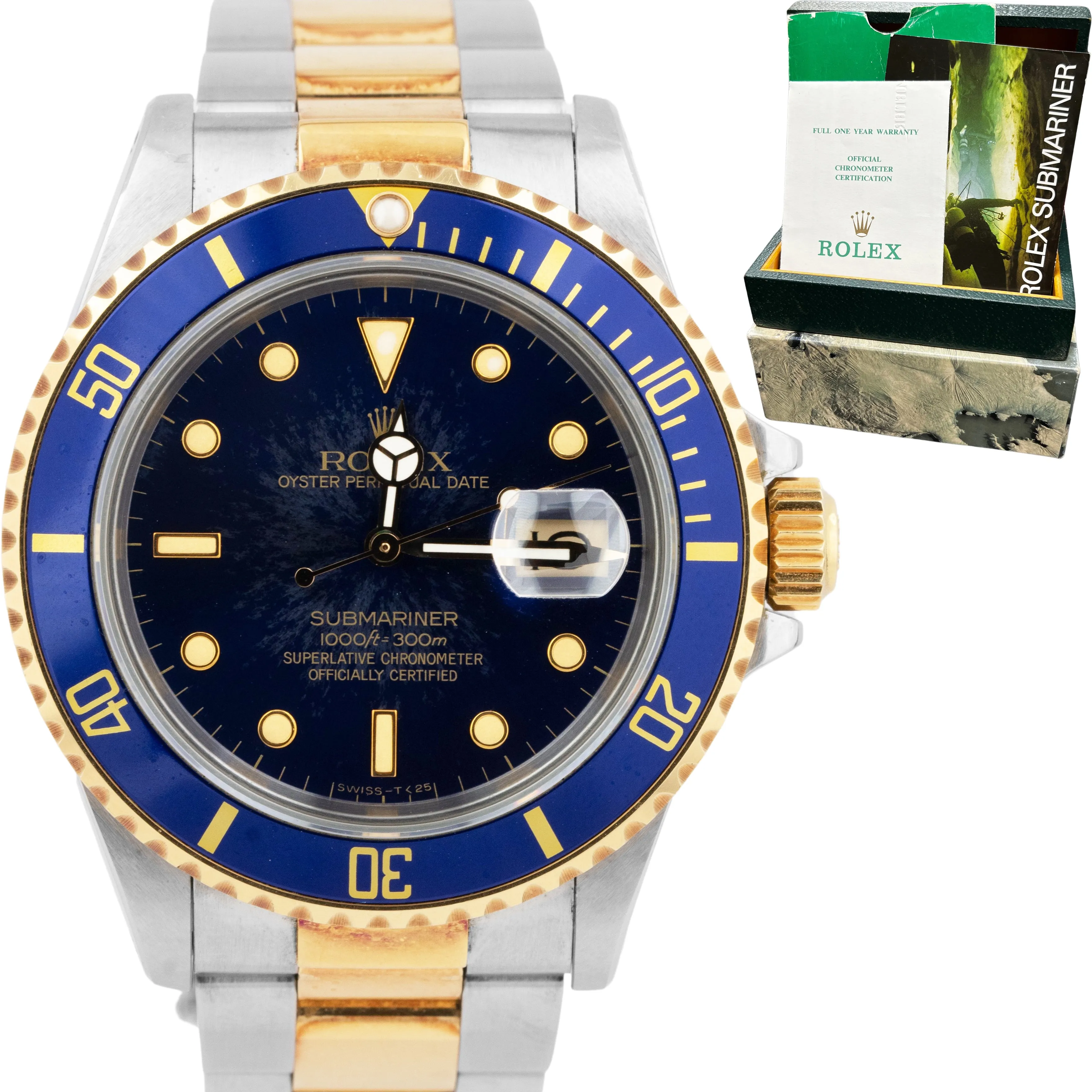 UNPOLISHED 1987 PAPERS Rolex Submariner Date Two-Tone Blue 40mm 16803 Watch B P