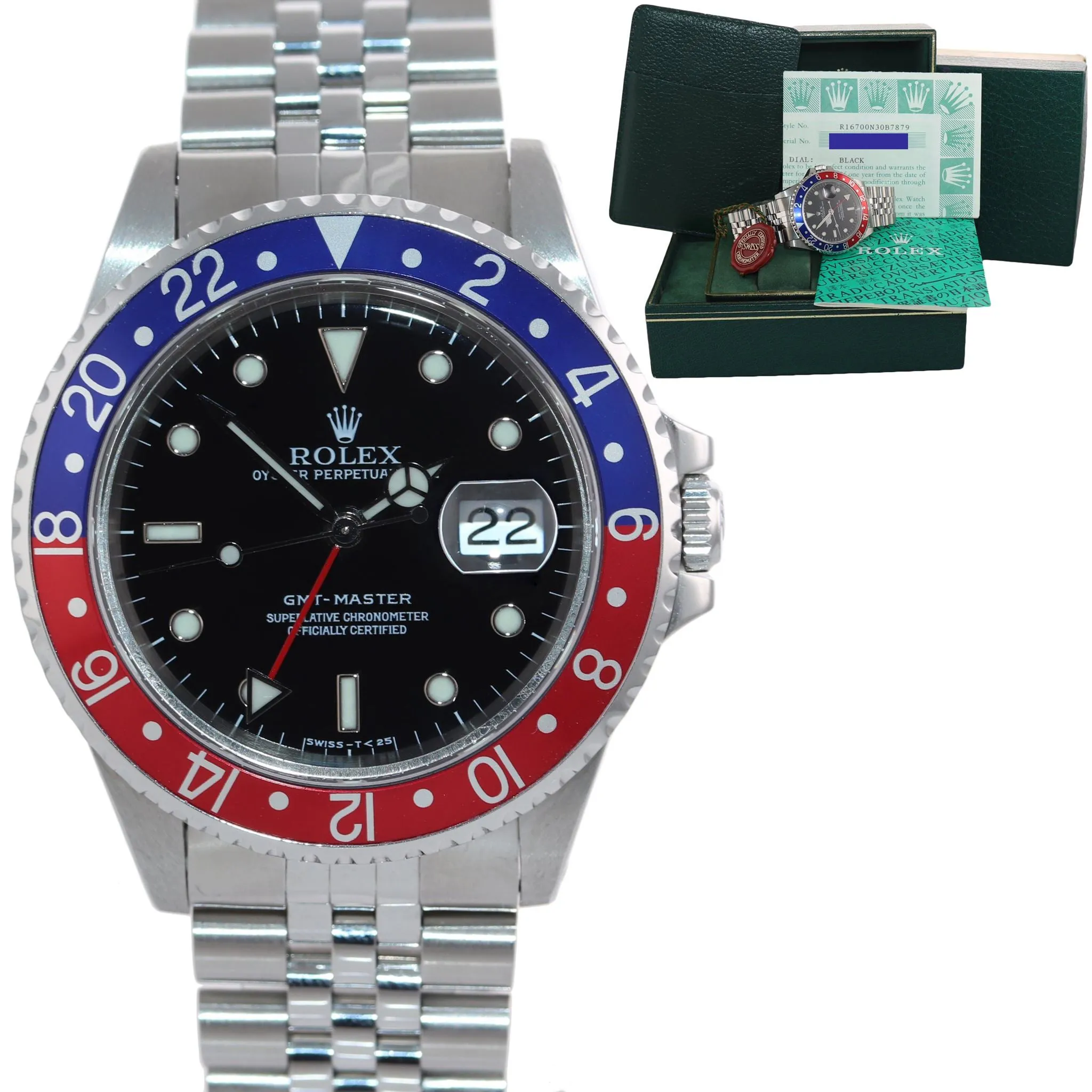 UNPOLISHED PAPERS Rolex GMT-Master Pepsi Blue Red Steel Jubilee 16700 Watch