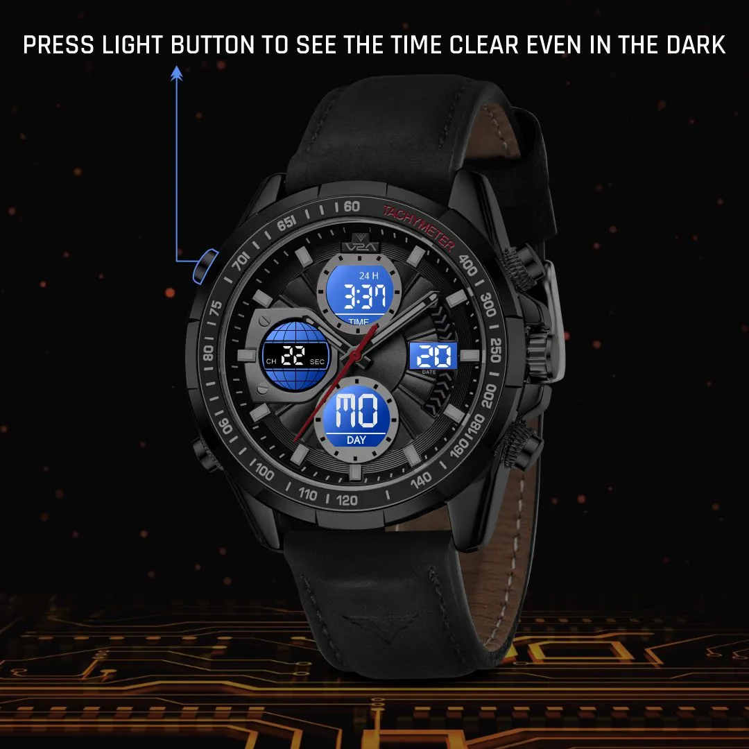 V2A Men’s Luxury Analog-Digital Chronograph Watch, 45mm Big Dial, Multifunction Sport & Business Design | 30M Waterproof | Stylish Gift for Him