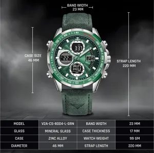 V2A Men’s Luxury Analog-Digital Chronograph Watch, 45mm Big Dial, Multifunction Sport & Business Design | 30M Waterproof | Stylish Gift for Him