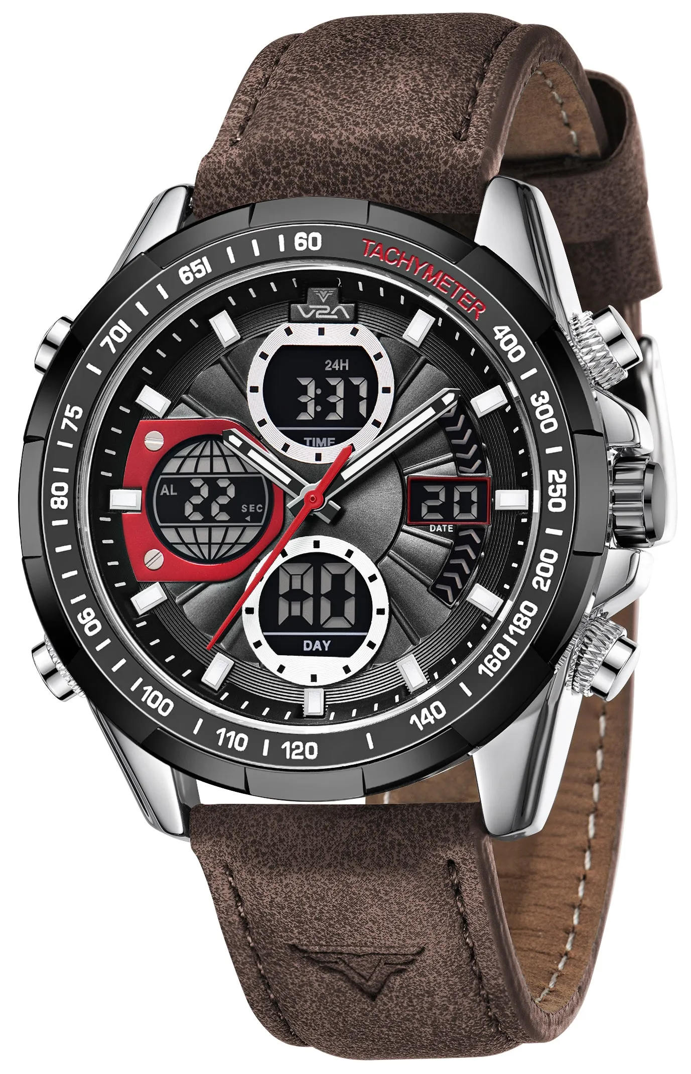 V2A Men’s Luxury Analog-Digital Chronograph Watch, 45mm Big Dial, Multifunction Sport & Business Design | 30M Waterproof | Stylish Gift for Him