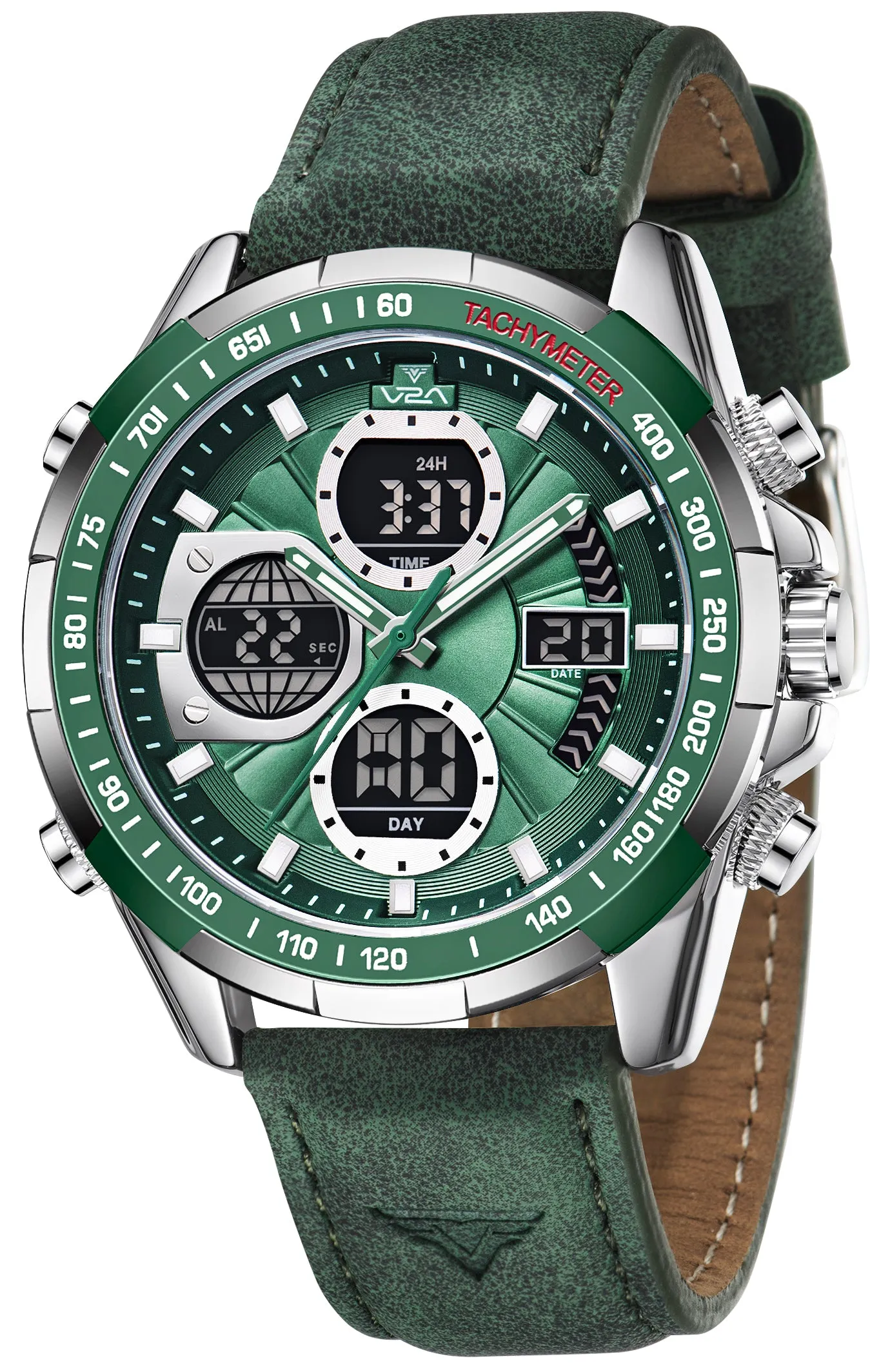 V2A Men’s Luxury Analog-Digital Chronograph Watch, 45mm Big Dial, Multifunction Sport & Business Design | 30M Waterproof | Stylish Gift for Him