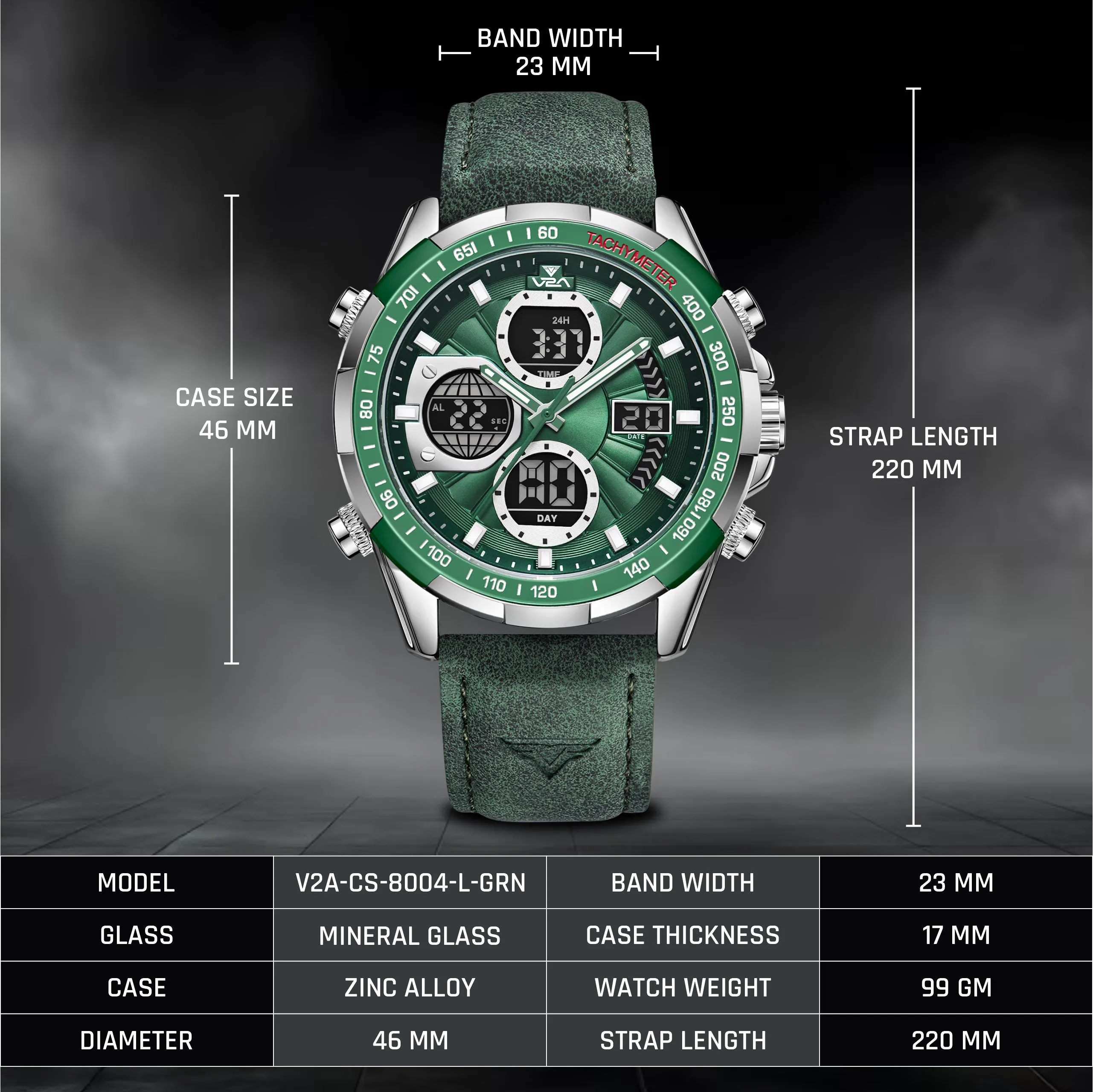 V2A Men’s Luxury Analog-Digital Chronograph Watch, 45mm Big Dial, Multifunction Sport & Business Design | 30M Waterproof | Stylish Gift for Him