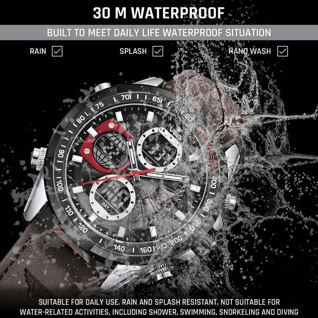 V2A Men’s Luxury Analog-Digital Chronograph Watch, 45mm Big Dial, Multifunction Sport & Business Design | 30M Waterproof | Stylish Gift for Him