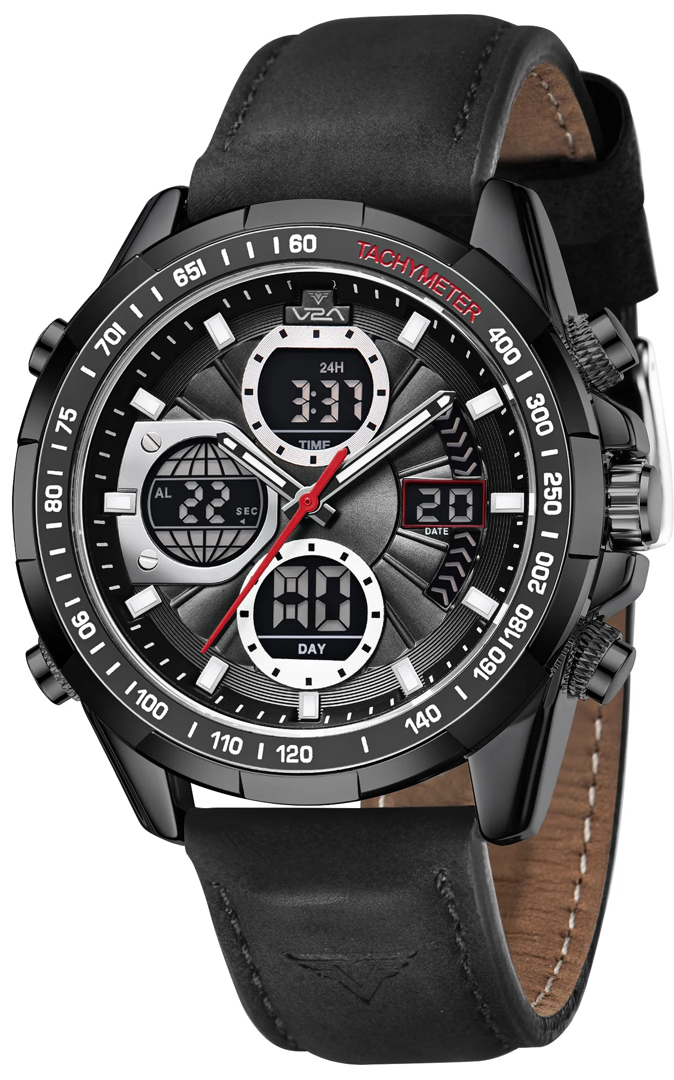 V2A Men’s Luxury Analog-Digital Chronograph Watch, 45mm Big Dial, Multifunction Sport & Business Design | 30M Waterproof | Stylish Gift for Him