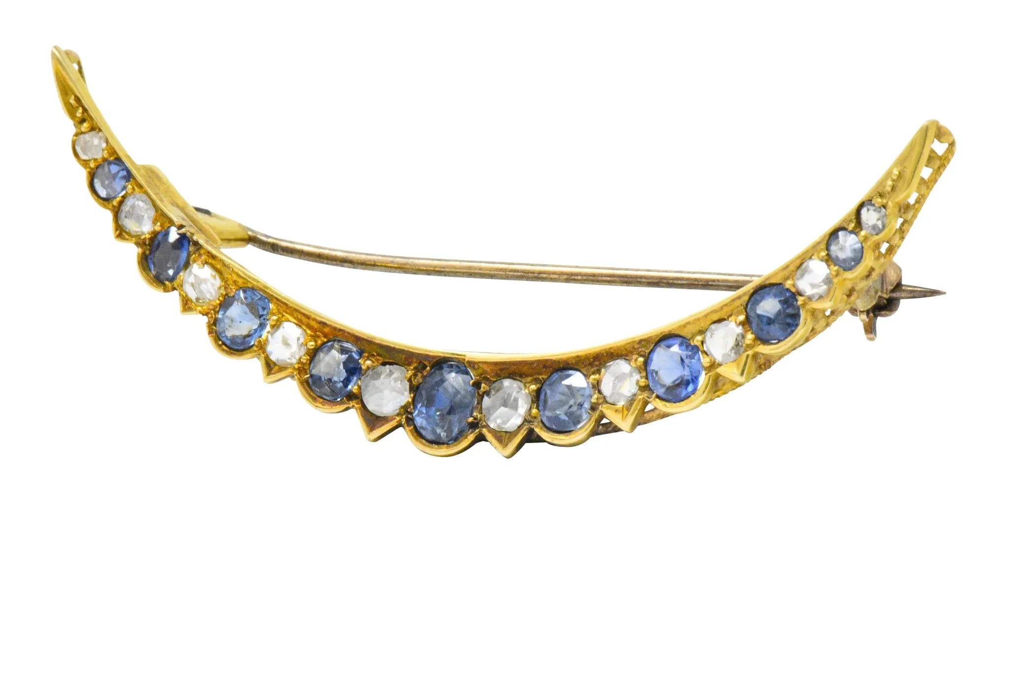 Victorian 1.35 CTW Sapphire Diamond 15 Karat Gold Honeymoon Brooch