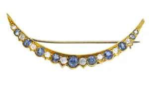 Victorian 1.35 CTW Sapphire Diamond 15 Karat Gold Honeymoon Brooch