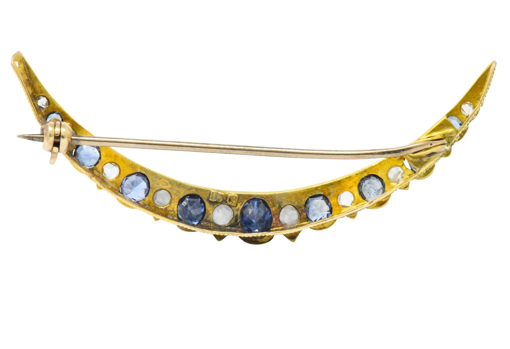 Victorian 1.35 CTW Sapphire Diamond 15 Karat Gold Honeymoon Brooch