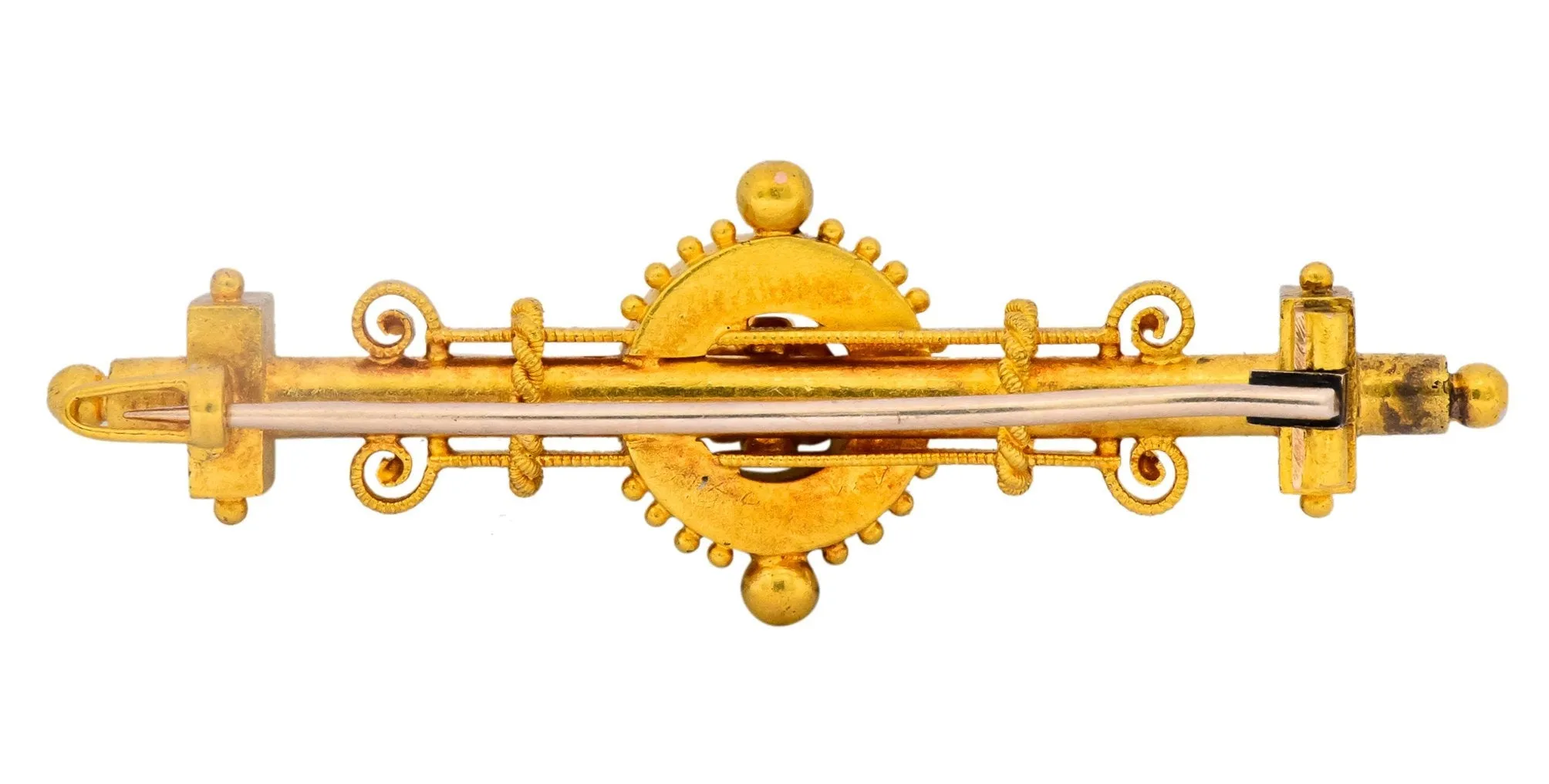 Victorian Etruscan Revival Diamond Turquoise 18 Karat Gold Brooch