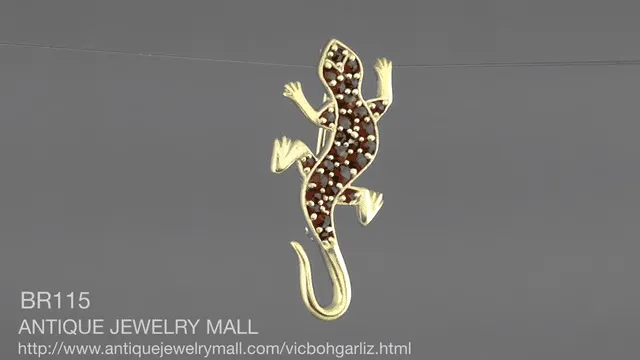 Victorian Lizard Brooch Set with Bohemian Garnets in Yellow Gold Vermeil Over Sterling Silver