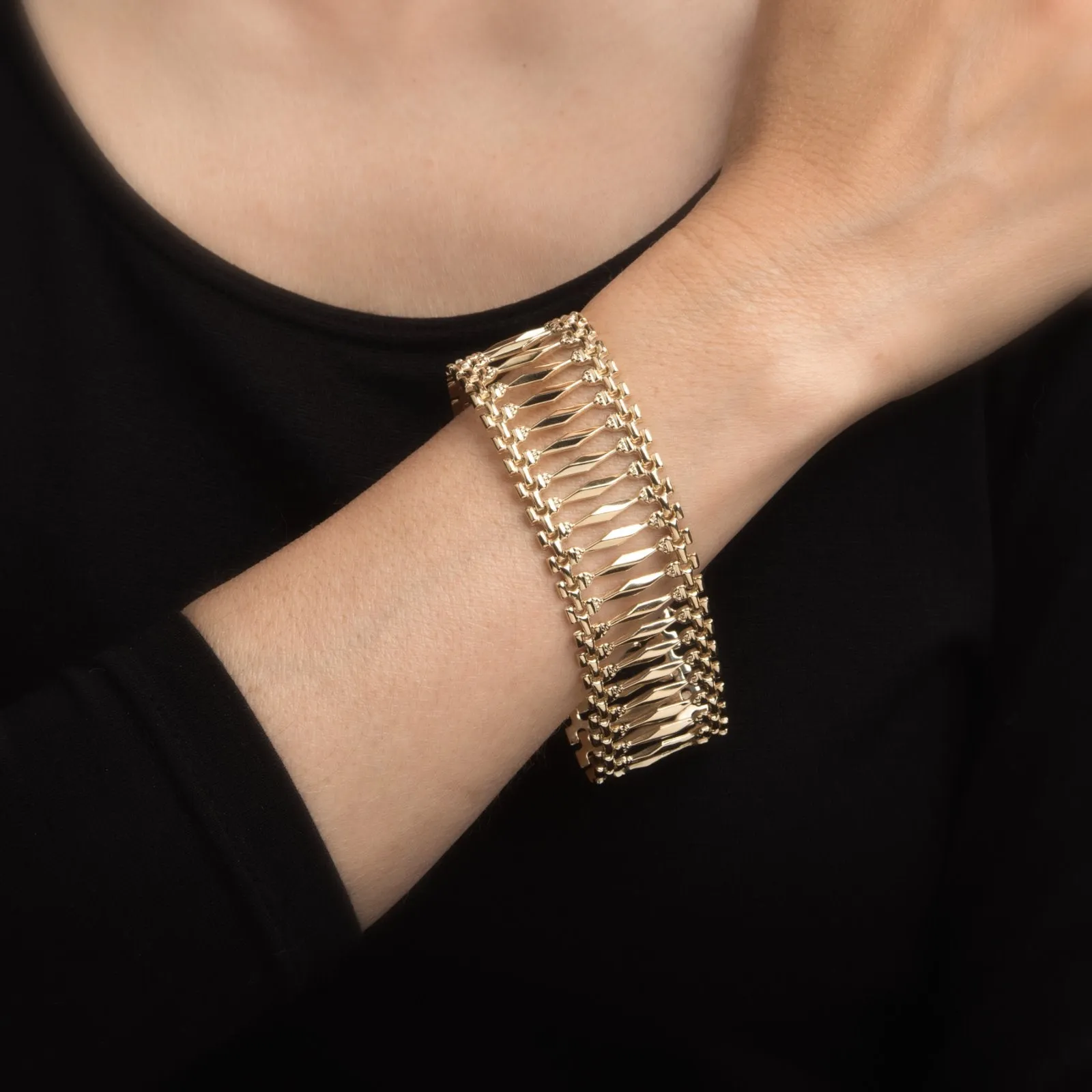Vintage 1" Wide Link Bracelet 18k Yellow Gold Estate Fine Jewelry 7.5 Inches