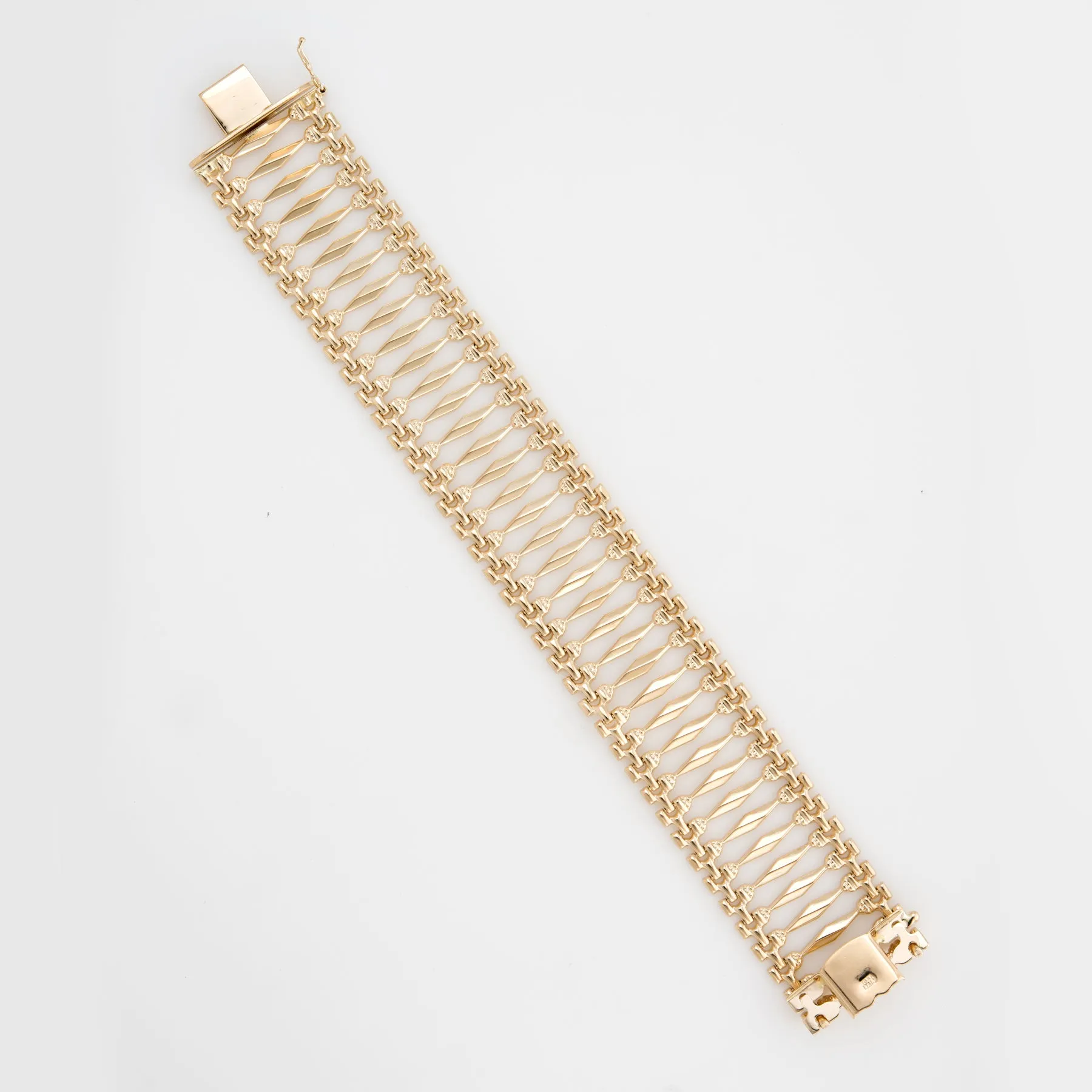 Vintage 1" Wide Link Bracelet 18k Yellow Gold Estate Fine Jewelry 7.5 Inches